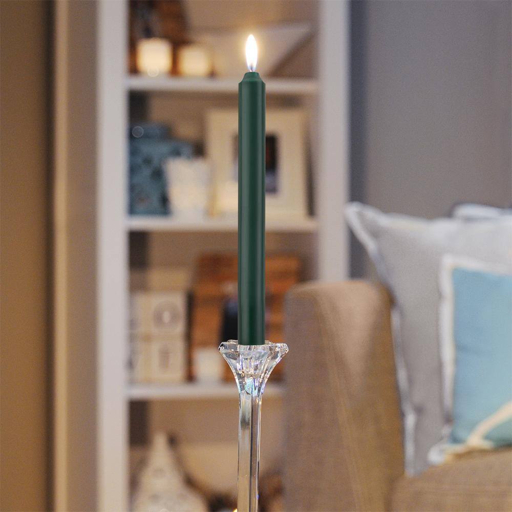 Dark Green Beeswax Enhanced 9-Inch Taper Candles, Box of 12