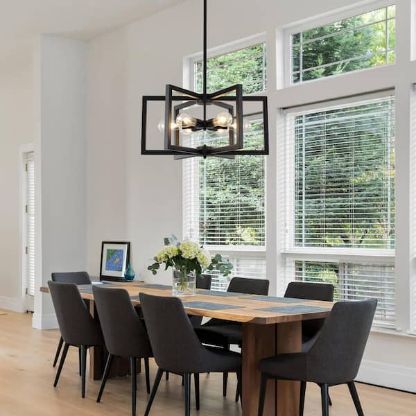 ADSENSTY 6 Light 22.83 in. Black Modern Industrial Large Geometric