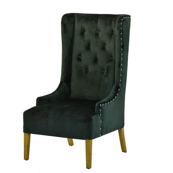 Benjara Green and Brown Polyester Arm Chair with Wingback Design and Tufted