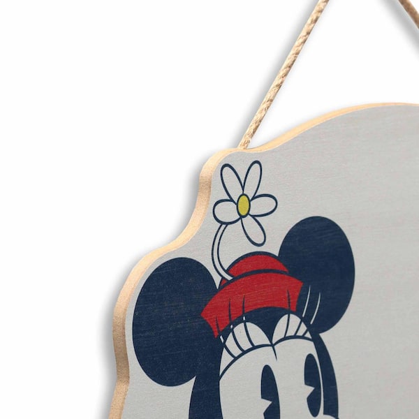 Open Road Brands Disney Mickey Mouse and Minnie Mouse Hanging Wood Sign -  Heart Shaped Mickey Mouse Wall Art 
