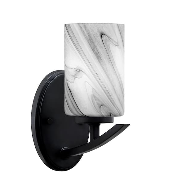 Unbranded Siena 1-Light Matte Black Downlight Wall Sconce with Onyx Swirl Glass Shade
