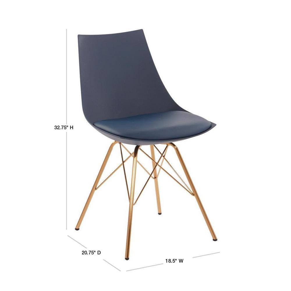 Navy Faux Leather Modern Chair with Gold Chrome Base
