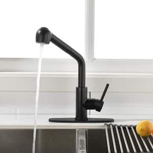 Single Handle Gooseneck Pull Down Sprayer Kitchen Faucet with Deckplate in Black