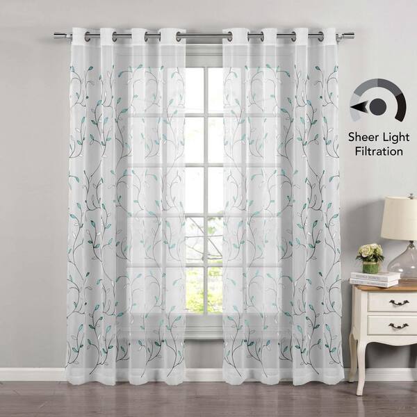 Simple White Feather Embroidery Sheer Voile Curtains Yarn Semi Basic Window Treatments Rod Pocket Voile Gauze Tulle Draperies For Living Kids Room Bedroom Balocny(1 Panel, W 50 X L 63 Inch
