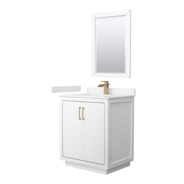 Wyndham Collection Icon 30 in. W x 22 in. D x 35 in. H Single Bath Vanity in White with Carrara Cultured Marble Top and 24" Mirror