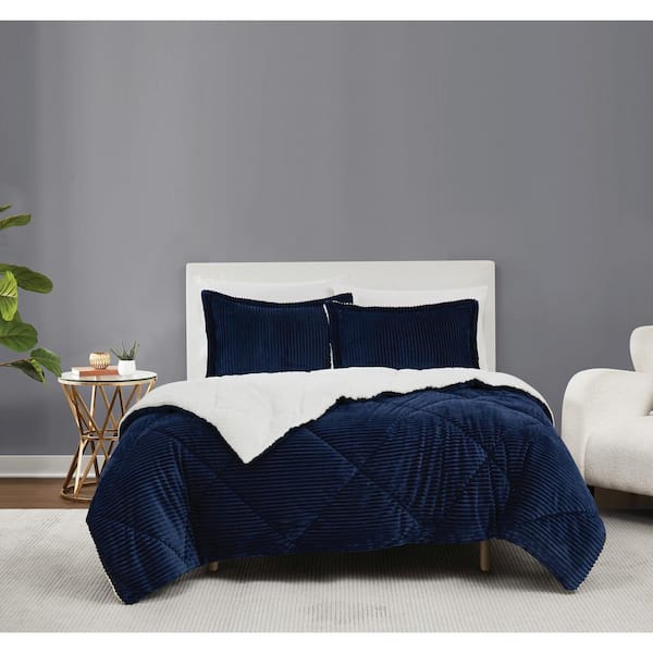 Corduroy Polyester Blue King 3 Piece Comforter Set