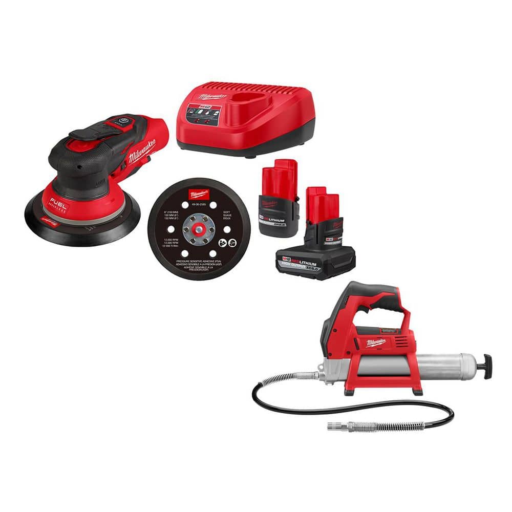 M12 FUEL 12-Volt Li-Ion Brushless Cordless 6 in. Random Orbital Sander Kit (3/16 in) w M12 Batteries & M12 Grease Gun price history on PriceWatchPro