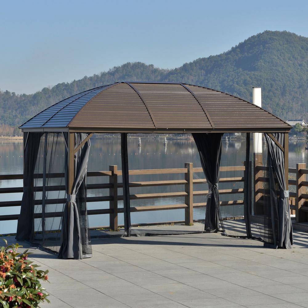 Outsunny 10' x 13' Hardtop Gazebo with Steel Roof and Curtains