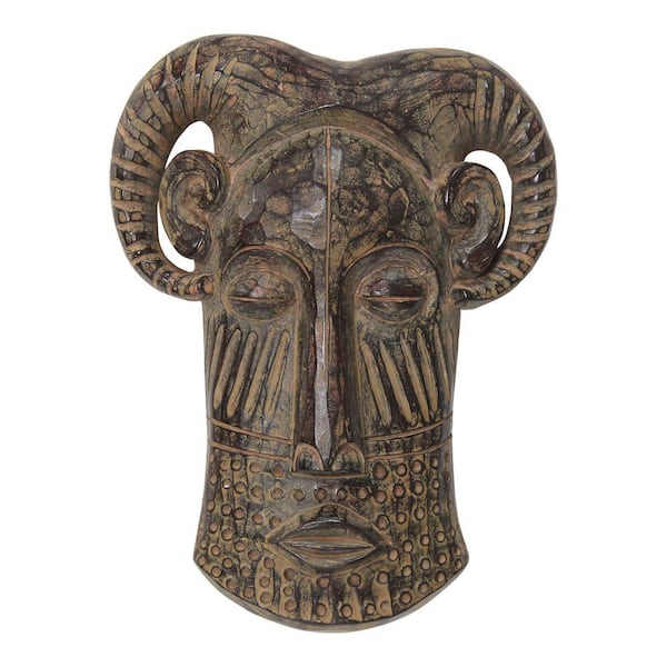 HomeRoots Victoria Resin Brown Long Tribal Mask Wall Decor
