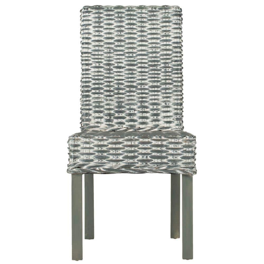 Transitional Gray White-Washed Parsons Side Chair with Cane Slat