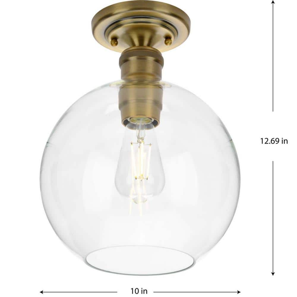 Hansford Vintage Brass 1-Light Flush Mount with Clear Globe Shade