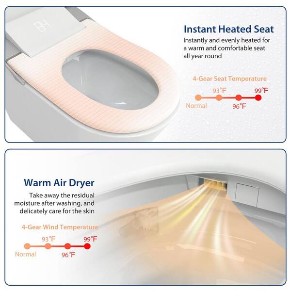 Amucolo 1-Piece Smart Bidet Toilet with Heated Seat & Auto Sensor Flush in White