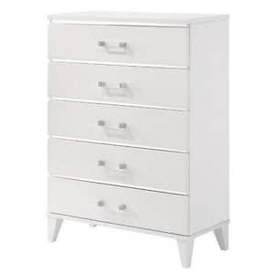 Modern 5-Drawer White Wooden Tall Dresser Chest Bar Handles (49 in. x 16 in. x 35 in. )