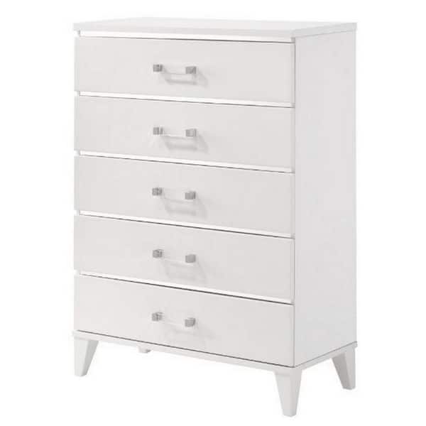 Benjara Modern 5-Drawer White Wooden Tall Dresser Chest Bar Handles (49 in. x 16 in. x 35 in. )
