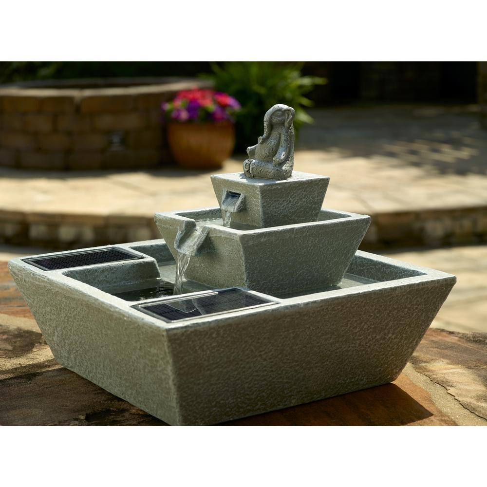 Zen Elephant Solar Powered Concrete Cascading Fountain