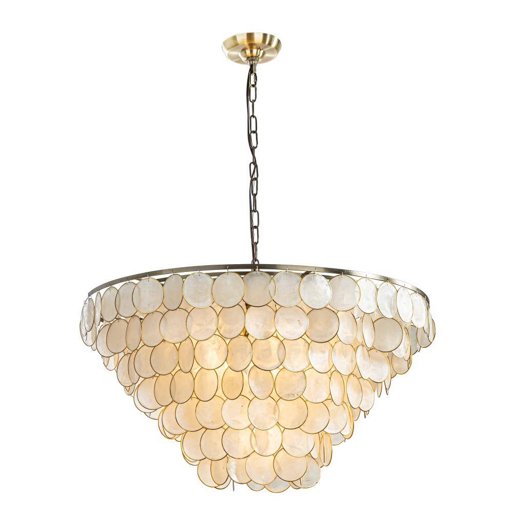 "7-Light 30"" Modern Coastal Aged Bronze Natural Capiz Shell Tiered Chandelier Vintage Glam Pendant Light" price history on PriceWatchPro