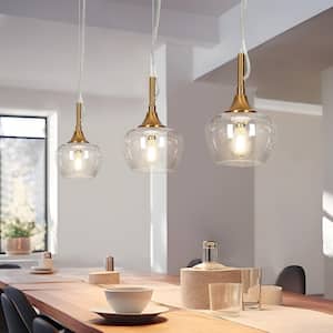 Modern Kitchen Island Hanging Pendant Light 1-Light Brass Gold Mini Bedroom Pendant Light with Seeded Glass Shade