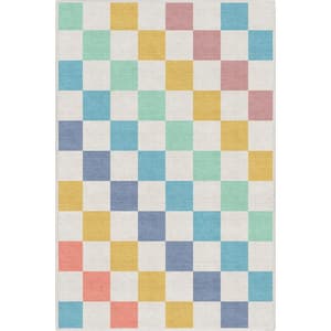 Multi Blue 3 ft. 3 in. x 5 ft. Flat-Weave Apollo Square Modern Geometric Boxes Area Rug