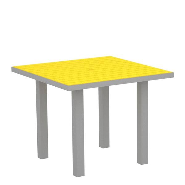 POLYWOOD Euro Textured 36 in. Silver Square Patio Dining Table with Lemon Top