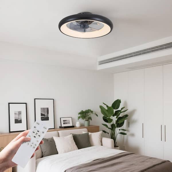 20 in. Black Indoor LED Flush Mount Dimmable Ceiling Fan Light with APP Control and Gary ABS Balde for Living Room