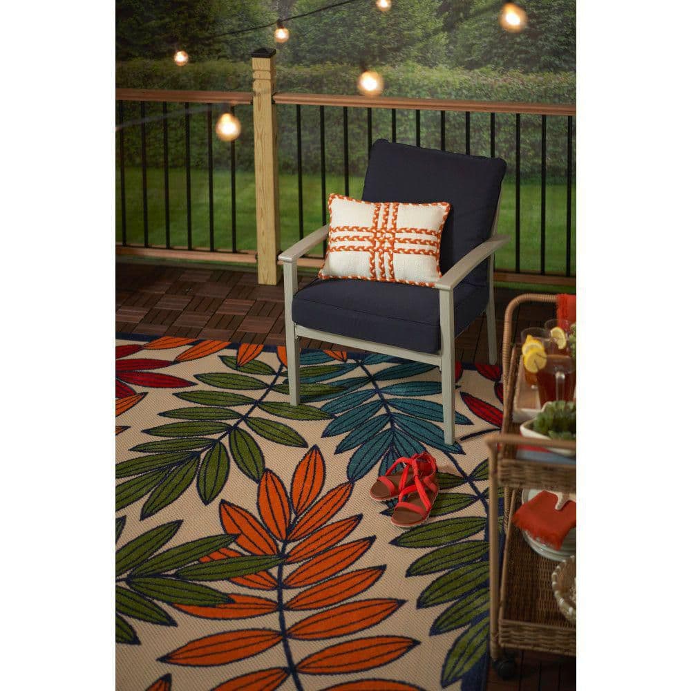 Sunny Aloha Multicolor Leaf 12' x 15' Flat-Woven Outdoor Rug
