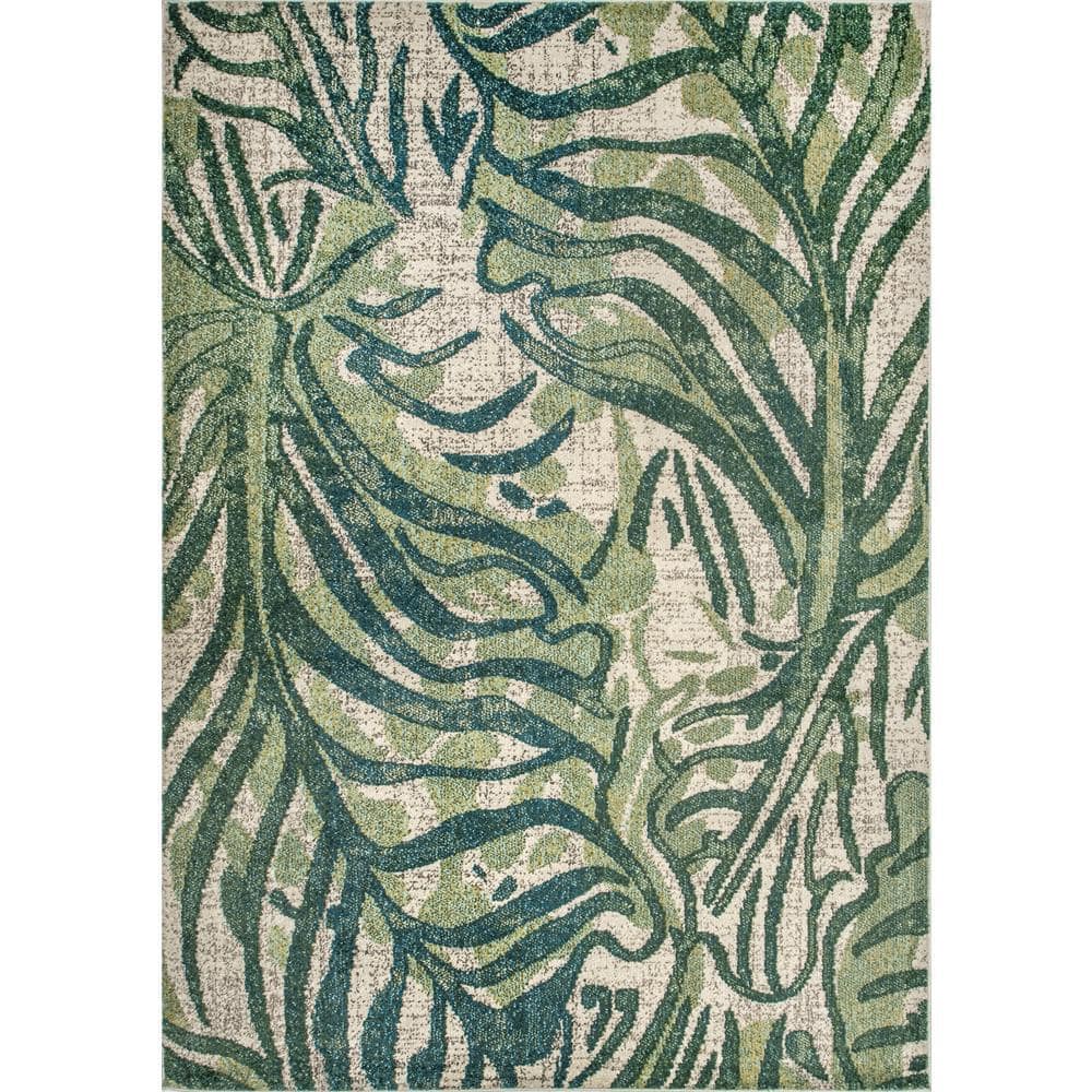 Superior Modern Abstract Botanical Leaves Indoor/Outdoor Area Rug, Slate, 6' x 8' 10