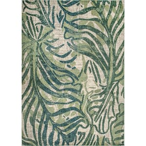 Cali Abstract Leaves Green Doormat 3 ft. x 5 ft. Area Rug