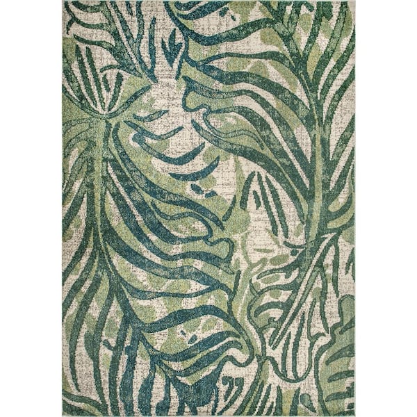 Cali Abstract Leaves Green 8 ft. x 11 ft. Area Rug