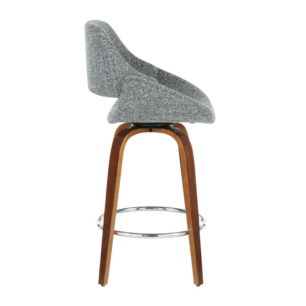 Mid-Century Modern Swivel Counter Stool in Steel Gray with Walnut Accents