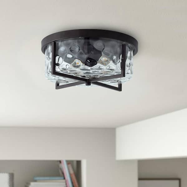 aiwen Industrial 11.8 in. 2-Light Drum Flush Mount with Water