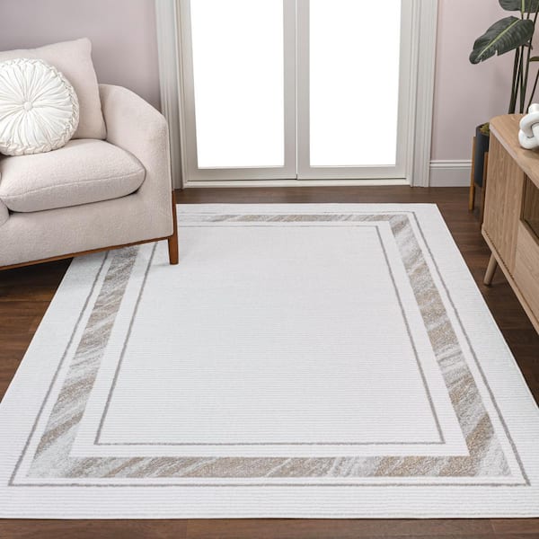 Athens Classic Border Marble Pattern High-Low Silver/Gold 8 ft. x 10 ft. Area Rug