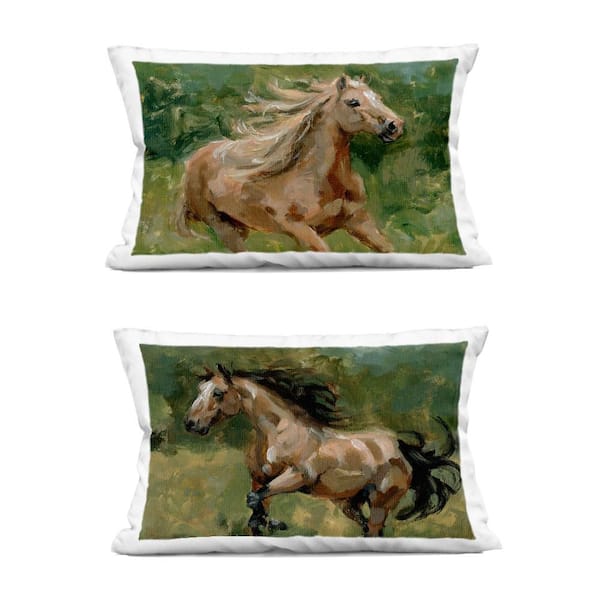 Stupell Industries Trotting Horse Visages Green Print Polyester 14 in. X 20in. Throw Pillow, Set of 2