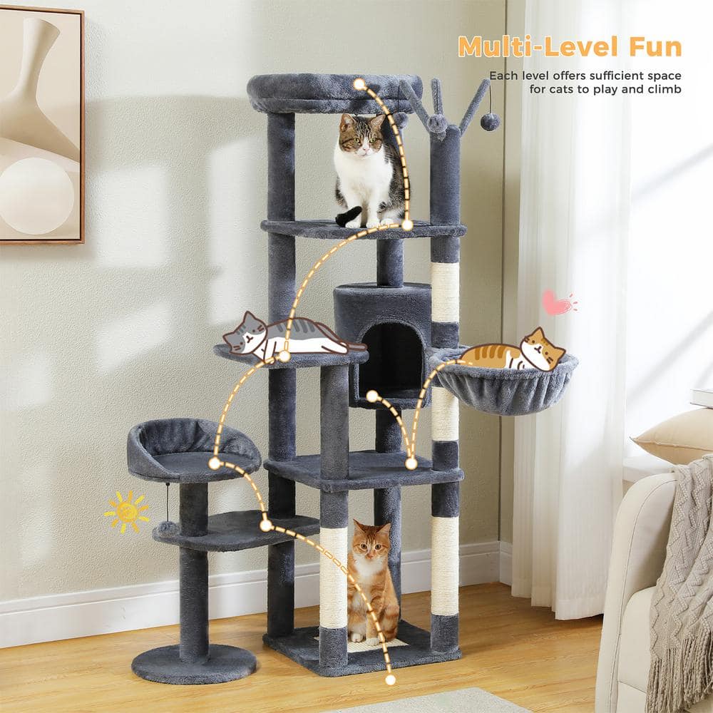 Dark Gray Multi-Level Cat Tree with Hammock and Perches