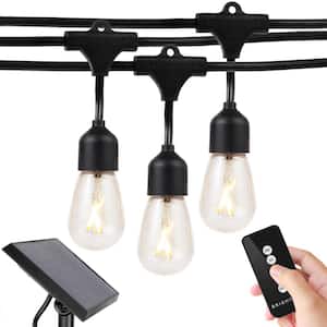 Ambience Pro 12-Light 27 ft. Outdoor Solar 1W 3000k LED S14 Hanging Remote Control Edison Bulb String-Light