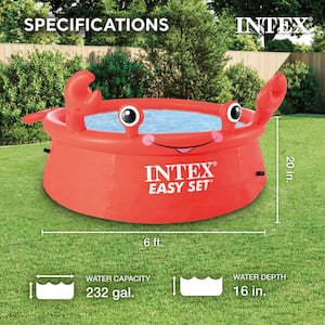 6 ft. x 20 in. Round Happy Crab Easy Set Inflatable Ring Kiddie Pool