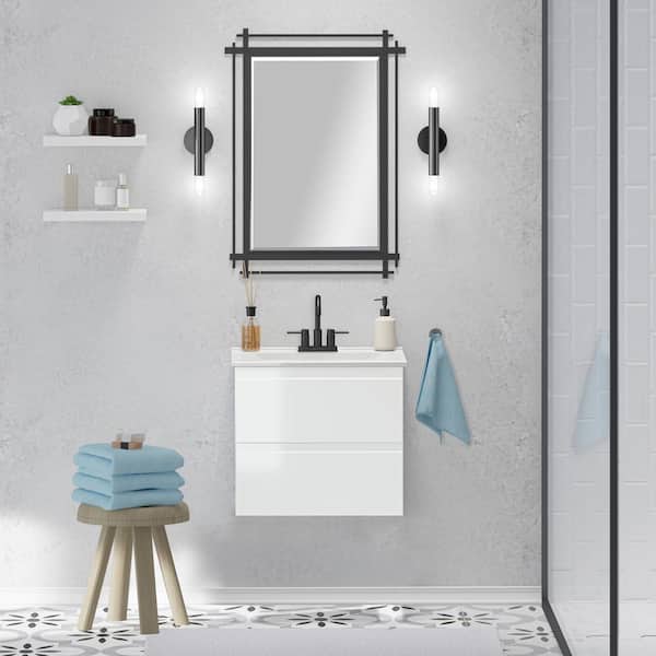 Home Decorators Collection Crawley 24 in. W x 18 in. D x 21 in. H Single Sink Floating Bath Vanity in White Gloss with White Porcelain Top