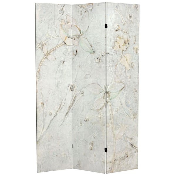 6 ft. Ivory Flowers Printed 3-Panel Room Divider