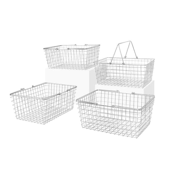 Spectrum 12.5 in. D x 15.75 in. W x 6.75 in. H Large Chrome Steel Wire Storage Bin Basket Organizer (4-Pack)