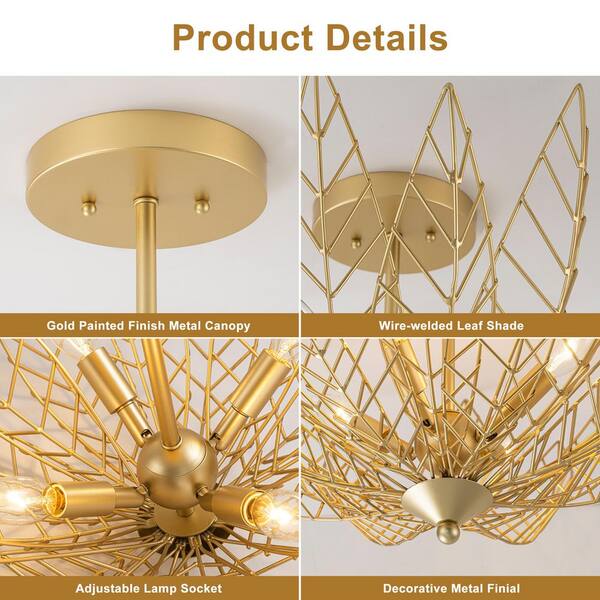 MENCOLULU 26 in. 4-Light Modern Luxury Gold Bowl Semi-Flush Mount