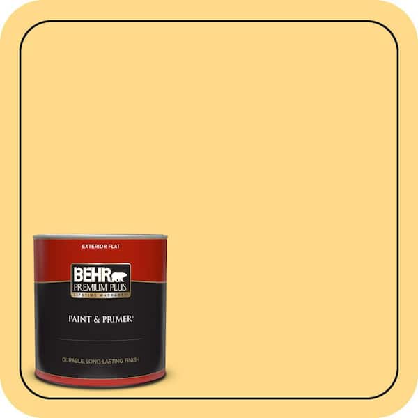 BEHR PREMIUM PLUS 1 qt. #P280-4 Surfboard Yellow Flat Exterior Paint & Primer