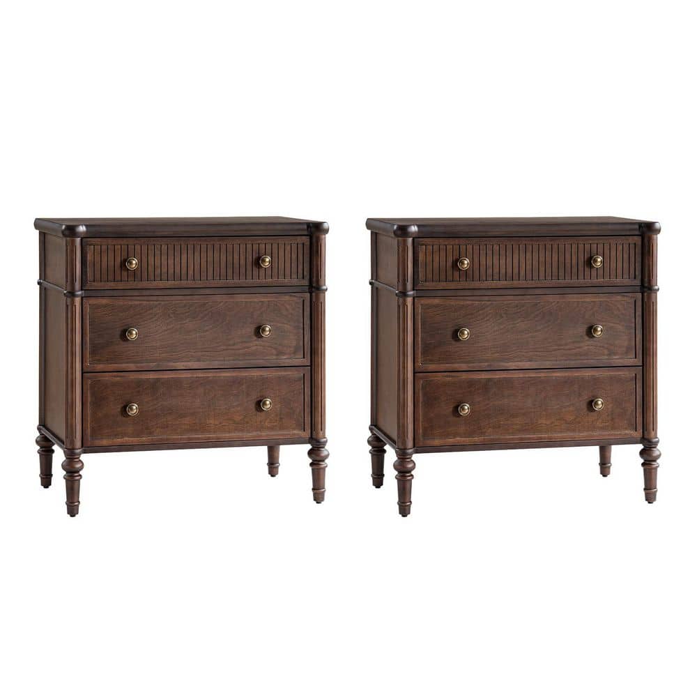 Roland Walnut 3-Drawer 28 in. W Nightstand Set of 2 with Built-In Charging Station - thumbnail 10