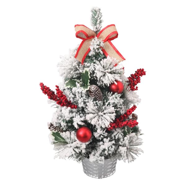 ALEKO 2 ft. Unlit Flocked Artificial Christmas Tree with Burlap Bow