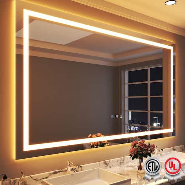 null Backlit and Front Light 84 in. W x 48 in. H Rectangular Frameless Wall Bathroom Vanity Mirror