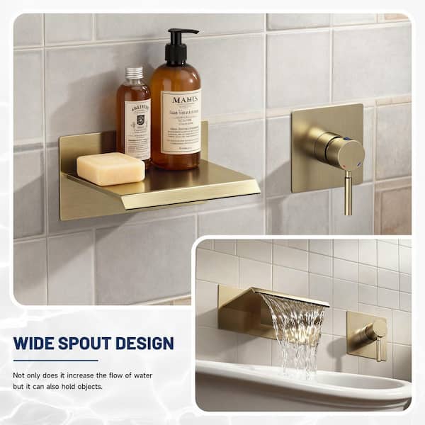 Single Handle Wall Mounted Faucet with Spot Resistant in Brushed Gold Valve Included