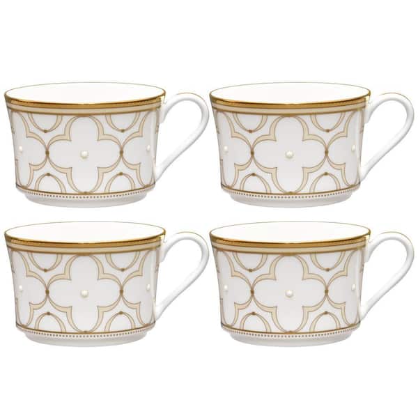 Trefolio Gold 7.5 fl. oz. (White) Bone China Tea Cups, (Set of 4)