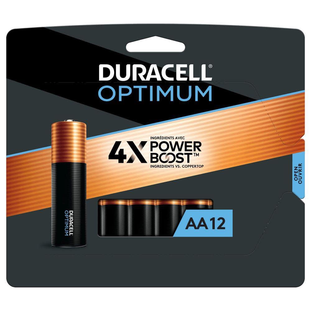 Duracell Optimum AA Alkaline Battery (12-Pack), Double A Batteries