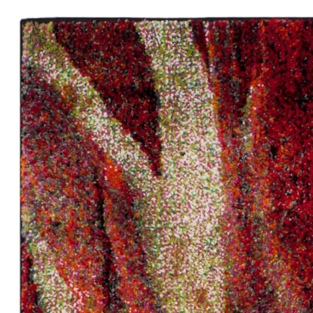 Red and Multicolor Abstract Synthetic Runner Rug, 2'3" x 6'