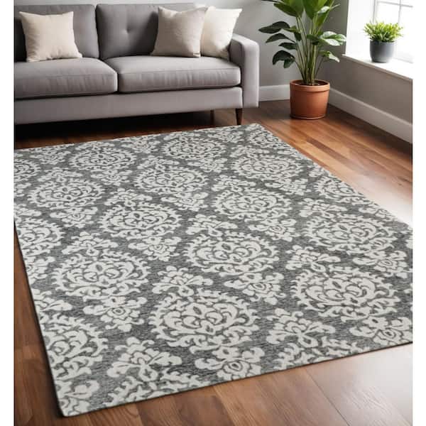 Black 5 x 8 ft. Tufted Floral Rectangle Indoor Area Rug
