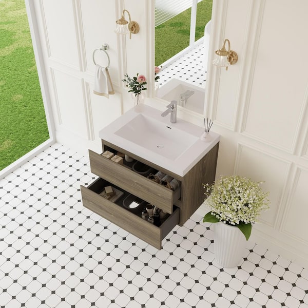 30 in. W x 19-3/4 in. D x 22-1/5 in. H Bathroom Wall Hung Vanity in Ash Grey with Single Basin Vanity Top in White