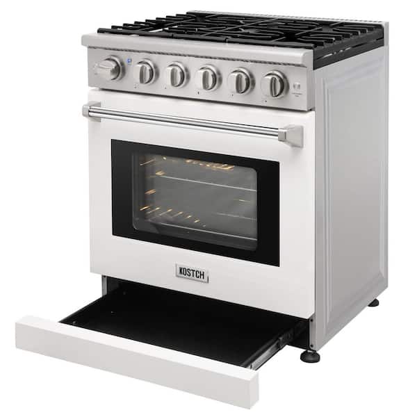 30 in. 5 Burners Freestanding Natural Gas Range in Stainless Steel with 4.55 cu. ft. Convection Oven and White Oven Door
